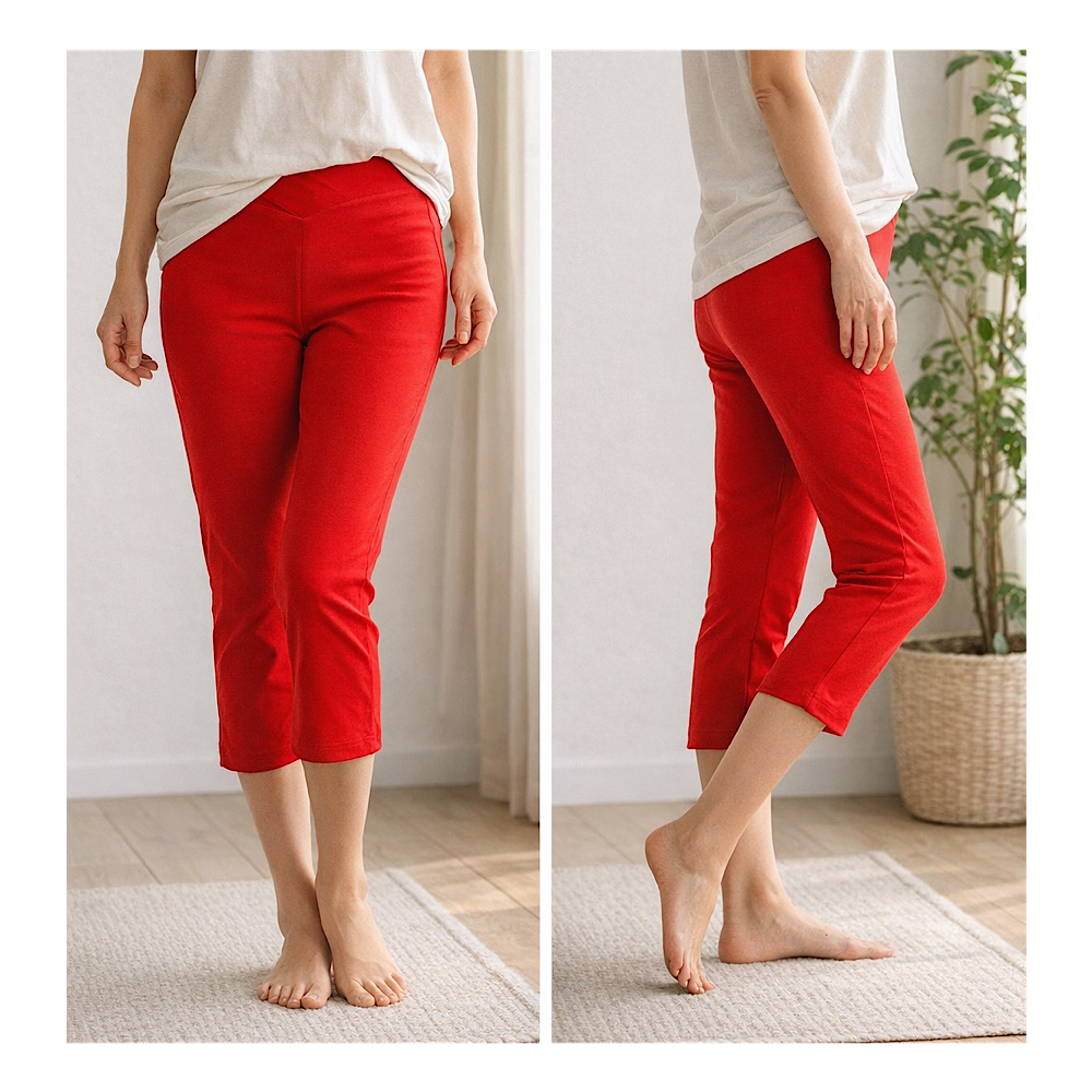 ❤SALE❤穿いている感じがしないスキニーストレートストレッチショートパンツ:7～13号対応！通年使用◎赤コーラルレッド