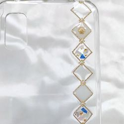 シェルクリアスマホケース  スマホリングorスマホグリップ付き iPhone/Android ホワイト/ライトブルー 9枚目の画像