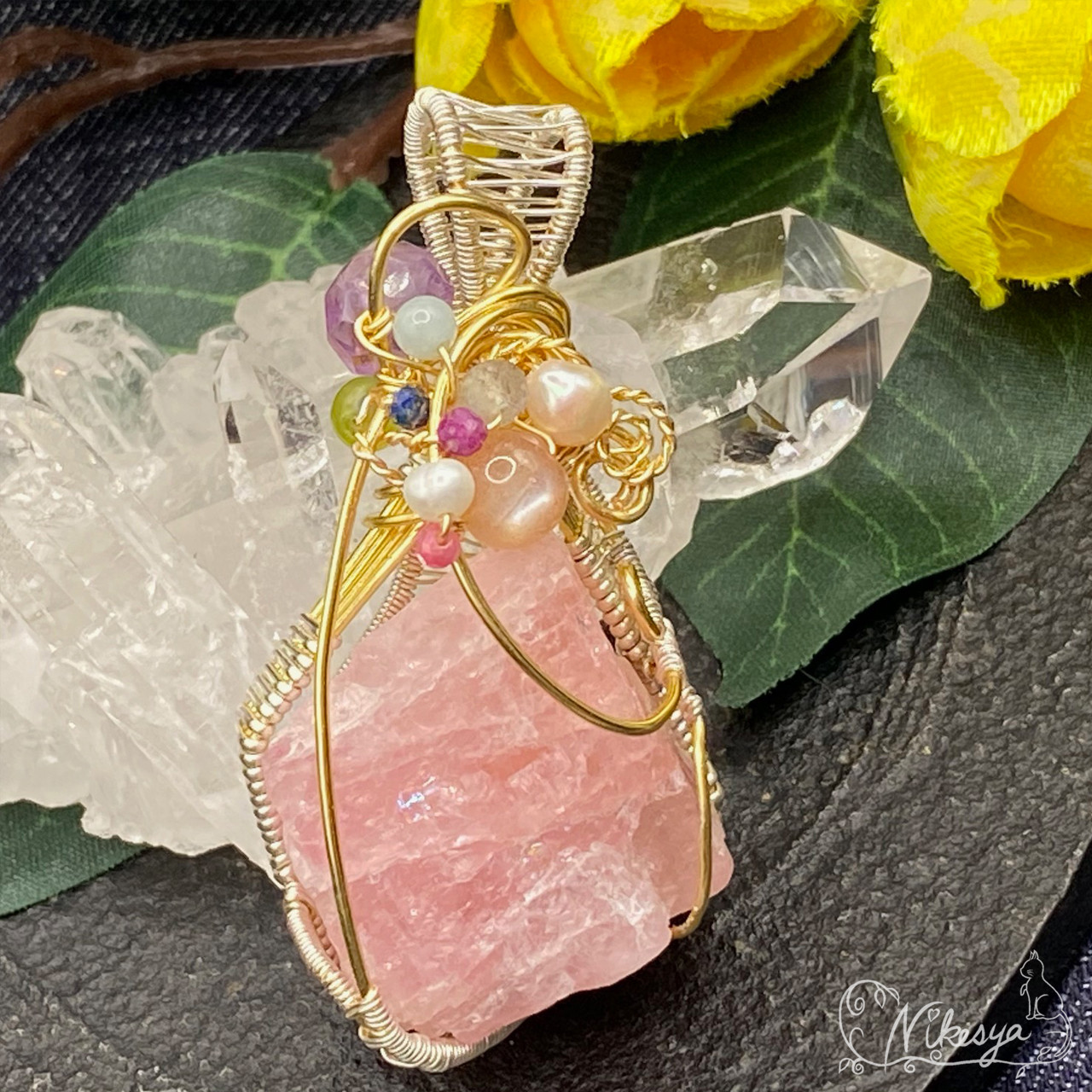 【ワイヤーアクセサリー】モルガナイト原石のPT【４月誕生石】【送料無料】