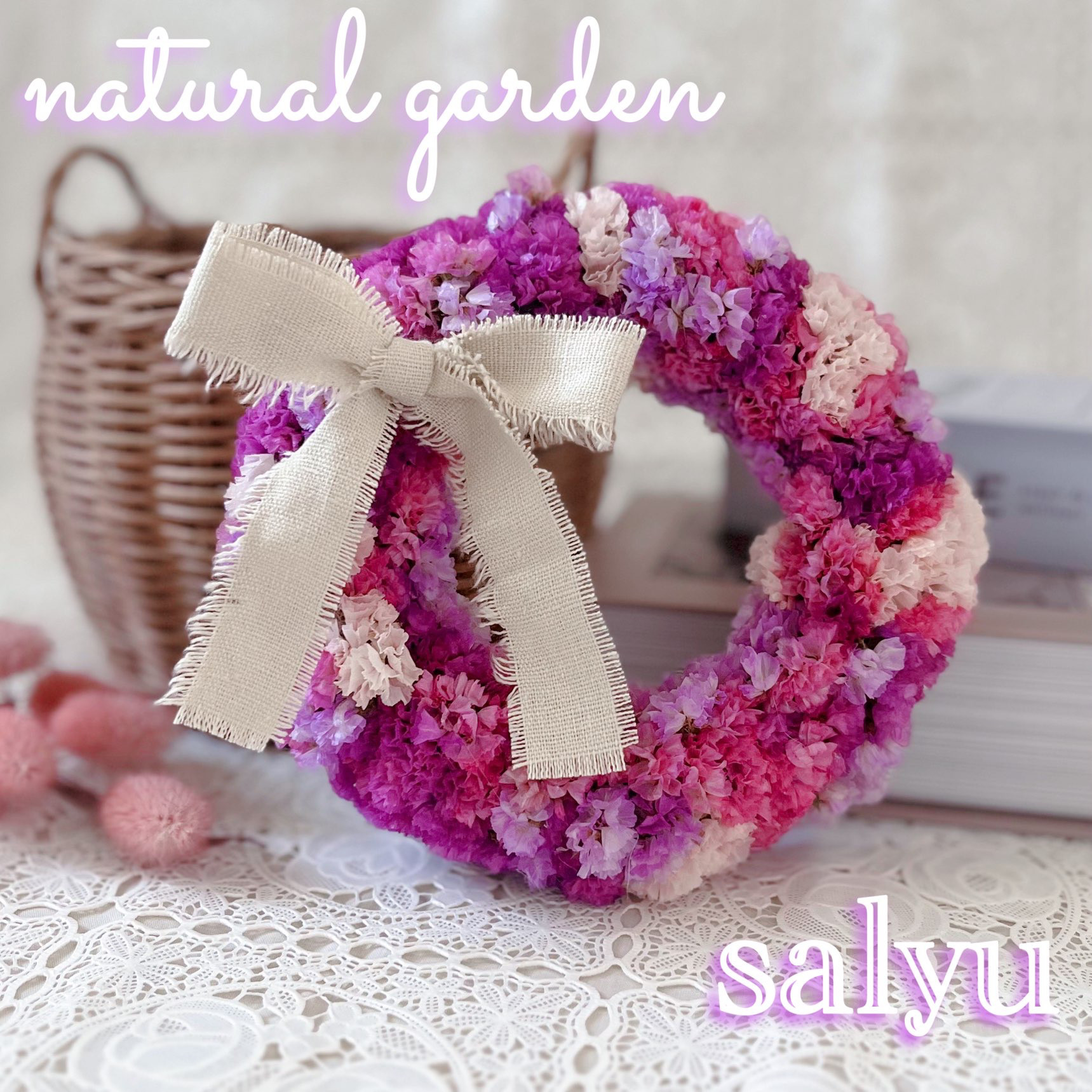 送料無料】スターチスのもこもこミニリース＊フラワーリース リース  