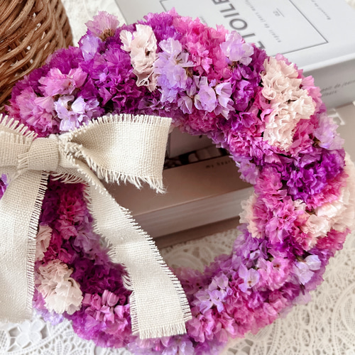 送料無料】スターチスのもこもこミニリース＊フラワーリース リース  