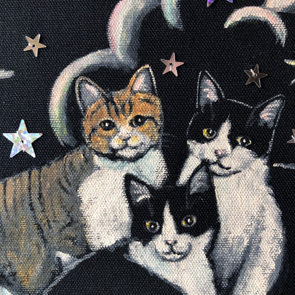 「何してあそぶ？」F0サイズ アート作品 原画 猫 星 徳島洋子作品 ★ 星月猫 2枚目の画像