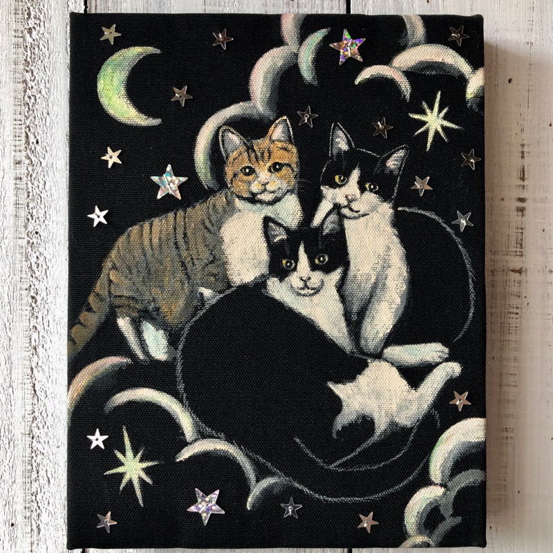 オーダー作品　自作絵画　ふたごのネコ　猫の絵 オーダー作品　自作絵画　ふたごのネコ　猫の絵