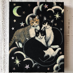 「何してあそぶ？」F0サイズ アート作品 原画 猫 星 徳島洋子作品 ★ 星月猫 1枚目の画像