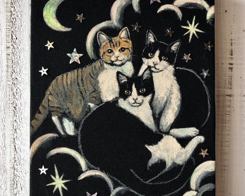猫の絵画。珍品です。 猫十態：仰向けの猫