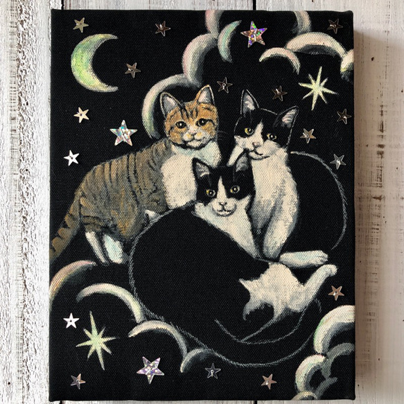 何してあそぶ？」F0サイズ アート作品 原画 猫 星 徳島洋子作品