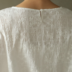 柔軟泡泡袖花卉刺繡襯衫，棉質，5/8 袖，230509-3 第10張的照片