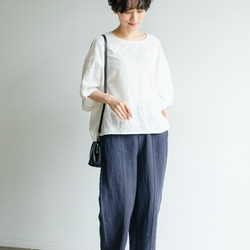 柔軟泡泡袖花卉刺繡襯衫，棉質，5/8 袖，230509-3 第5張的照片