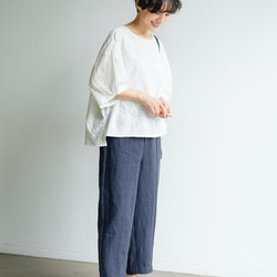 柔軟泡泡袖花卉刺繡襯衫，棉質，5/8 袖，230509-3 第6張的照片