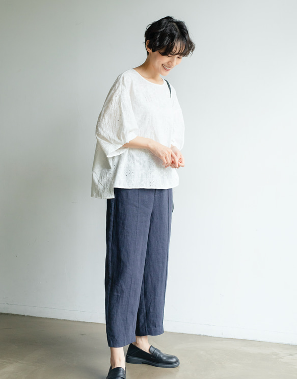 柔軟泡泡袖花卉刺繡襯衫，棉質，5/8 袖，230509-3 第6張的照片