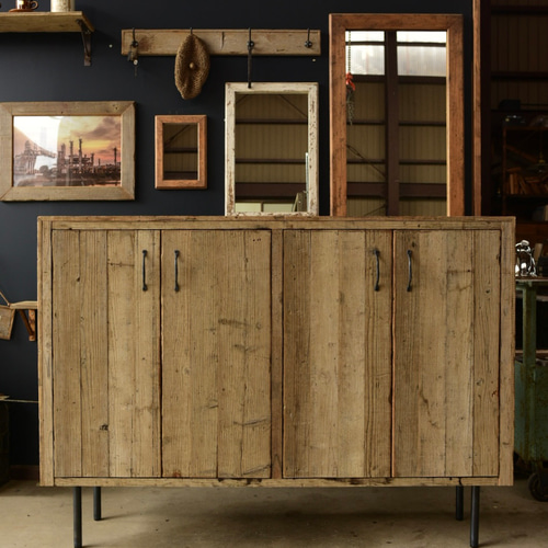 玄関サイズに合わせて作る古材の靴箱（脚あり） 鉄脚 シューズラック