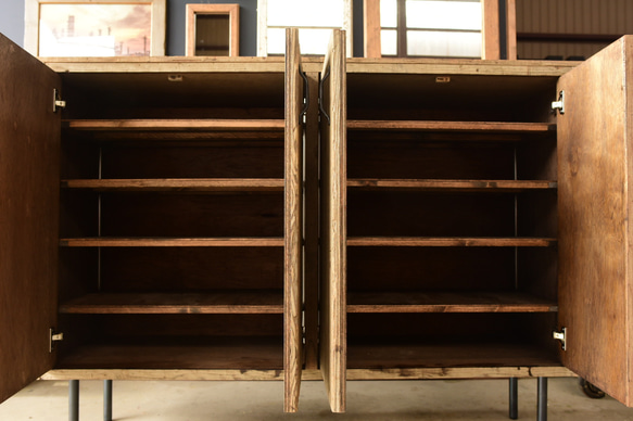 玄関サイズに合わせて作る古材の靴箱（脚あり）　鉄脚　シューズラック　下駄箱　収納　キャビネット　 5枚目の画像