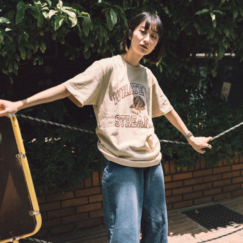 WHATEVER STREAMER カレッジ ロゴ 半袖 Tシャツ 大きめ ビッグ