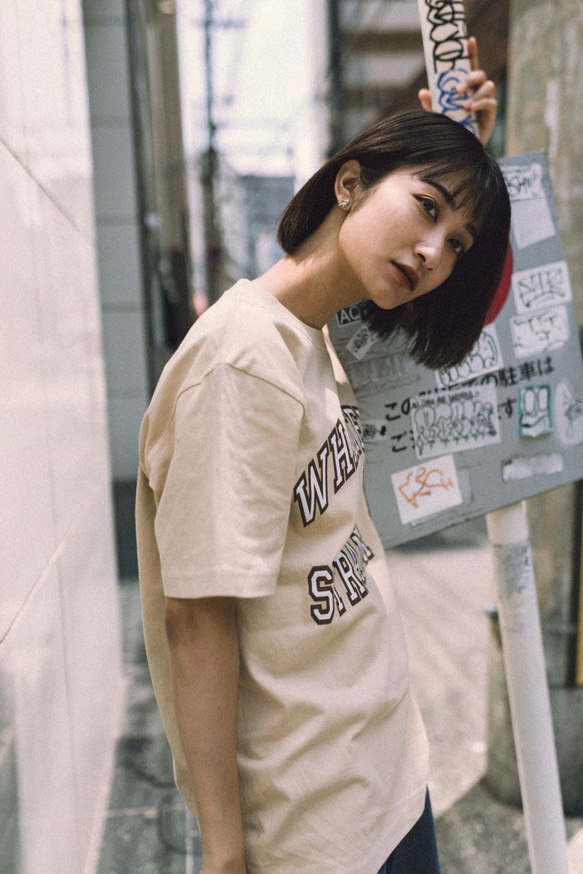 WHATEVER STREAMER カレッジ ロゴ 半袖 Tシャツ 大きめ ビッグ
