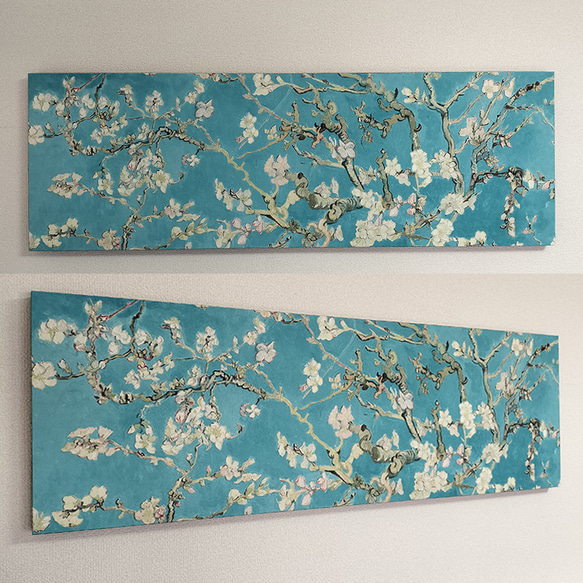 【希少】アートパネル インテリアパネル ファブリックパネル 90×30cm ゴッホ イエロー ブルー グレー ピンク 花 5枚目の画像