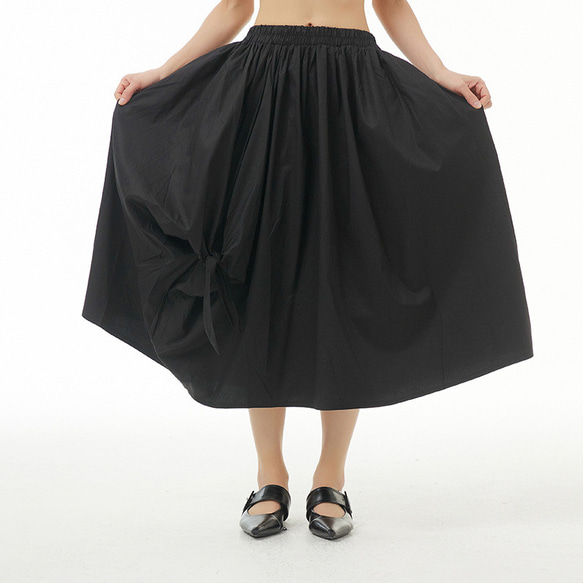 夏の新作♪タックギャザースカート 黒 夏 シンプル 大きいサイズ 1枚目の画像