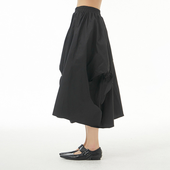 夏の新作♪タックギャザースカート 黒 夏 シンプル 大きいサイズ 3枚目の画像