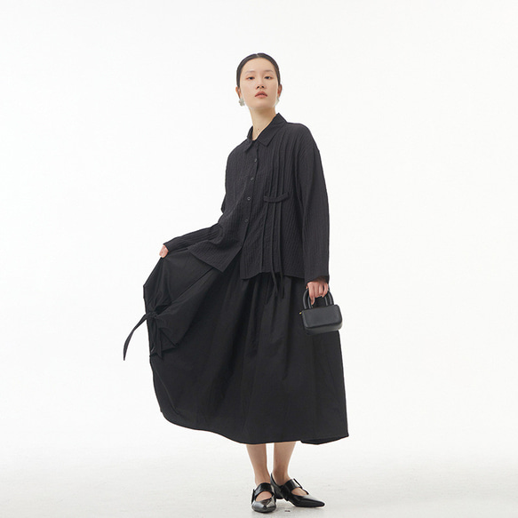 夏の新作♪タックギャザースカート 黒 夏 シンプル 大きいサイズ 2枚目の画像