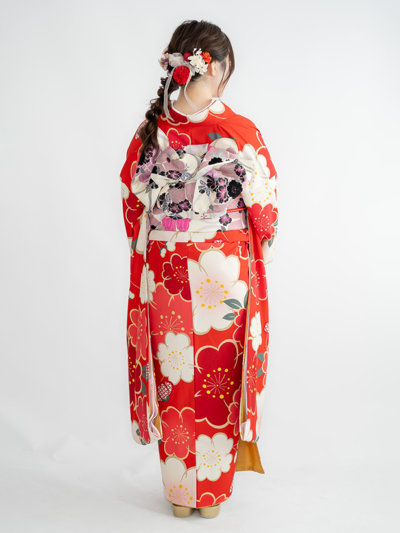 【リボン編みおろしヘアアレンジヘッドドレスD】成人式振袖髪飾り赤&リボンピンク・メッシュ 卒業式袴・卒園式教員 8枚目の画像