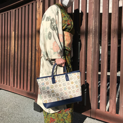 江戸更紗トートバッグ 紺/赤 トートバッグ 染の里おちあい 二葉