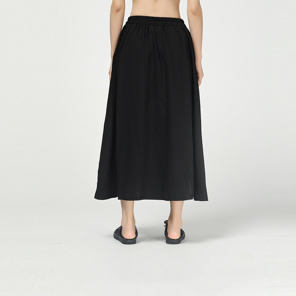夏の新作♪タックギャザーロングスカート マキシ丈  黒 夏 大きいサイズ シンプル 丸い 3枚目の画像