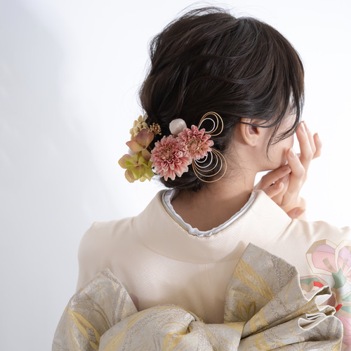 成人式振袖髪飾り ダウンC白】ヘッドドレス＆水引きゴールド 卒業式袴 