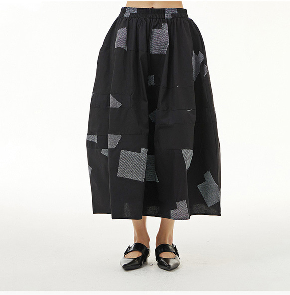 夏の新作♪タックギャザースカート 大きいサイズ Aラインスカート ゆったり 黒 夏 シンプル 5枚目の画像