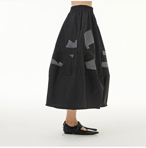 夏の新作♪タックギャザースカート 大きいサイズ Aラインスカート ゆったり 黒 夏 シンプル 6枚目の画像