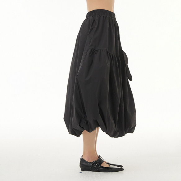 ボウランタンスカート 夏 新作 ルーズカジュアルスカート 大きいサイズ ダーク黒 シンプル 5枚目の画像