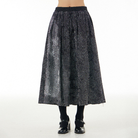 夏 新作 腐ったチェック柄スカート 大きいサイズ ダークAラインスカート 黒 カーキ ゆったり 夏 シンプル 4枚目の画像