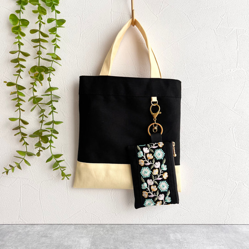 在庫限り☆インド刺繍×帆布☆ミニトートバッグ＆ポーチセット【2