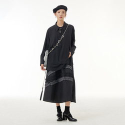 夏 新作 半円弧カラーコントラストのスカート 黒 Aライン 大きいサイズ ゆったり 個性的 5枚目の画像