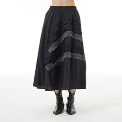 夏 新作 半円弧カラーコントラストのスカート 黒 Aライン 大きいサイズ ゆったり 個性的 1枚目の画像