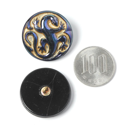 チェコ・ガラスボタン 2.7cm メタリックブルー トカゲ ボタン Babovka