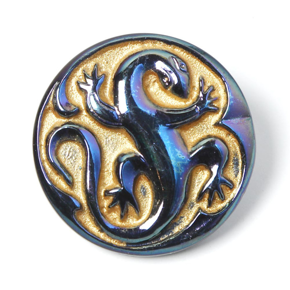 チェコ・ガラスボタン 2.7cm メタリックブルー トカゲ ボタン Babovka