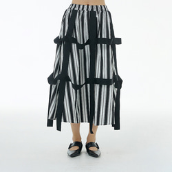 夏新作 ストライプスカート 黒 緑 大きいサイズ ロングダークAラインスカート ゆったり マタニティ シンプル 5枚目の画像