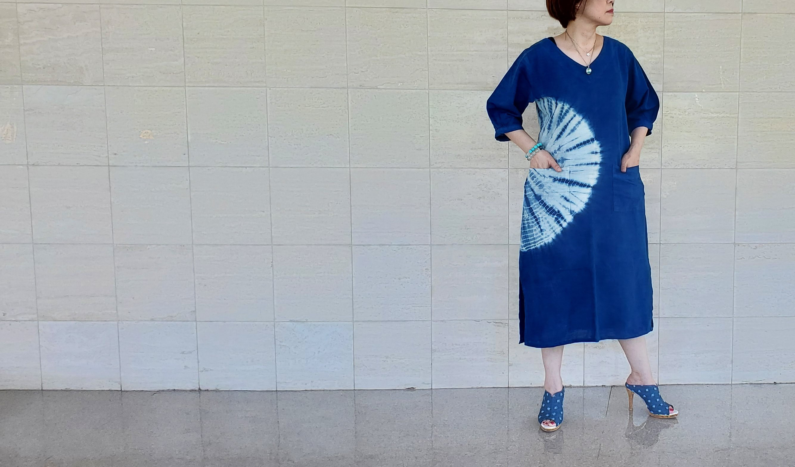 イベント期間 割引中!! 藍染 藍染服 天然藍染 手染め ロングワンピース 9