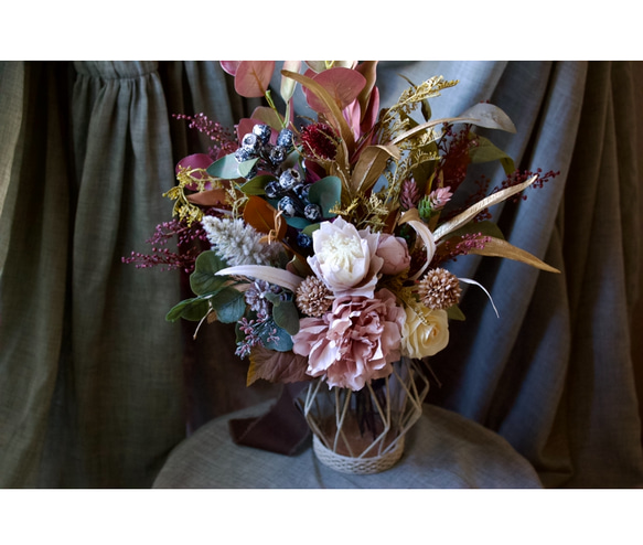 ■バンクシア　アレンジメント　フラワーベース付き　造花　インテリアやプレゼントに　花束　プレゼントフラワーyu2303f 7枚目の画像