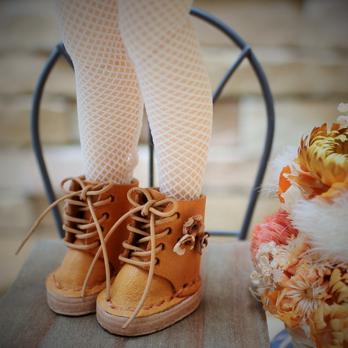 ☆ネオブライス ピュアニーモ 靴 レースアップブーツ お花 キャメル  