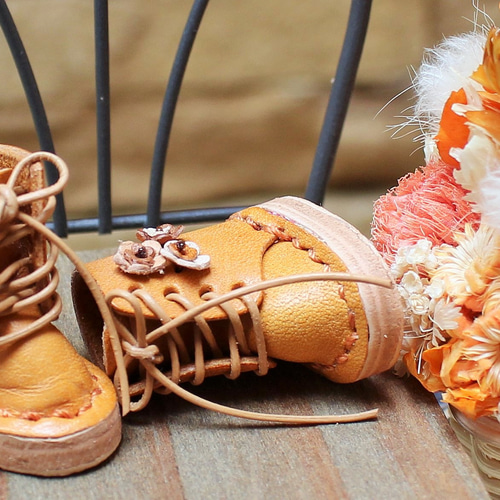 ☆ネオブライス ピュアニーモ 靴 レースアップブーツ お花 キャメル  