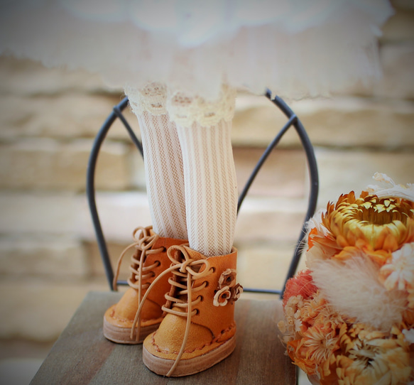 ☆ネオブライス ピュアニーモ 靴 レースアップブーツ お花 キャメル