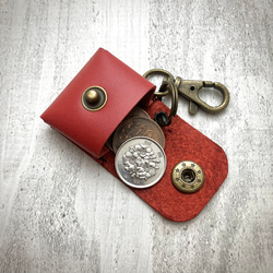 コインケース/小銭入れ/革（赤）キーホルダー、チャーム、本革、レザー（008） 2枚目の画像