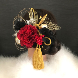 ワインレッド　ダリア　　成人式　卒業式　結婚式　髪飾り　ヘッドドレス　振袖　袴　着物　浴衣　和玉　金箔　 7枚目の画像