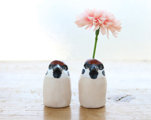陶器製 花と鳥の一輪挿し 陶器の花瓶｜一輪挿し｜金零｜和風｜福来-ふくら-＠鉢の専門店