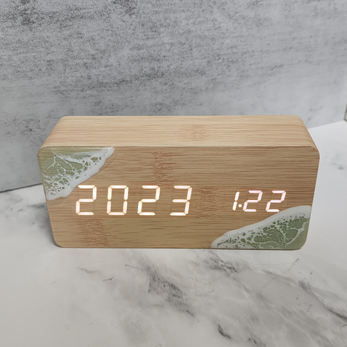 波のアート時計、温度、湿度、日付 クロック clock レジン アート 波