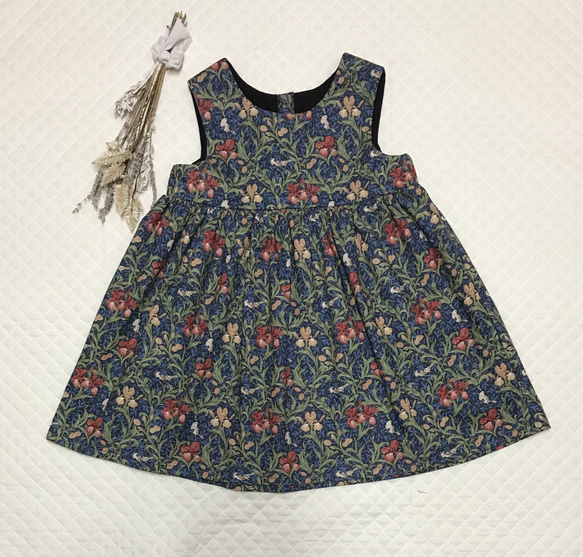 80〜150size》【ウィリアムモリスワンピース】ノースリーブ 総柄 子供 