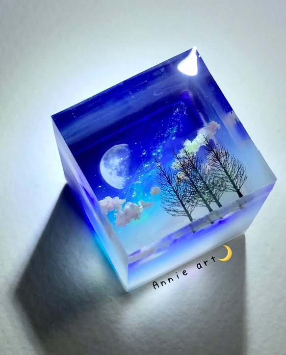 受注製作】情景レジン-静かな夜 プレゼント/月/星/空/雲/天の川 その他