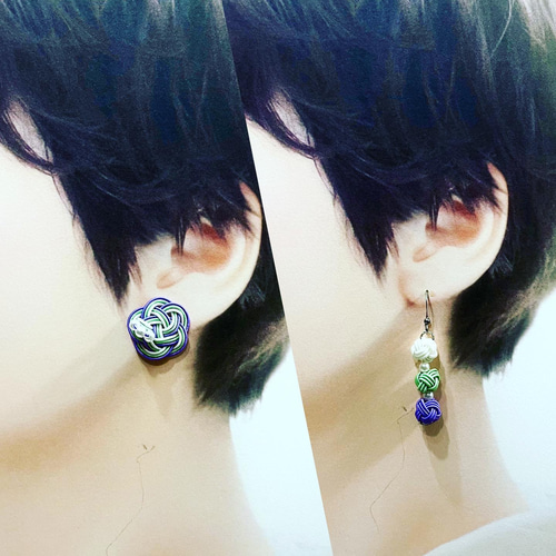 水引ピアス orイヤリング 左右デザイン違いが楽しい♪ アシンメトリー