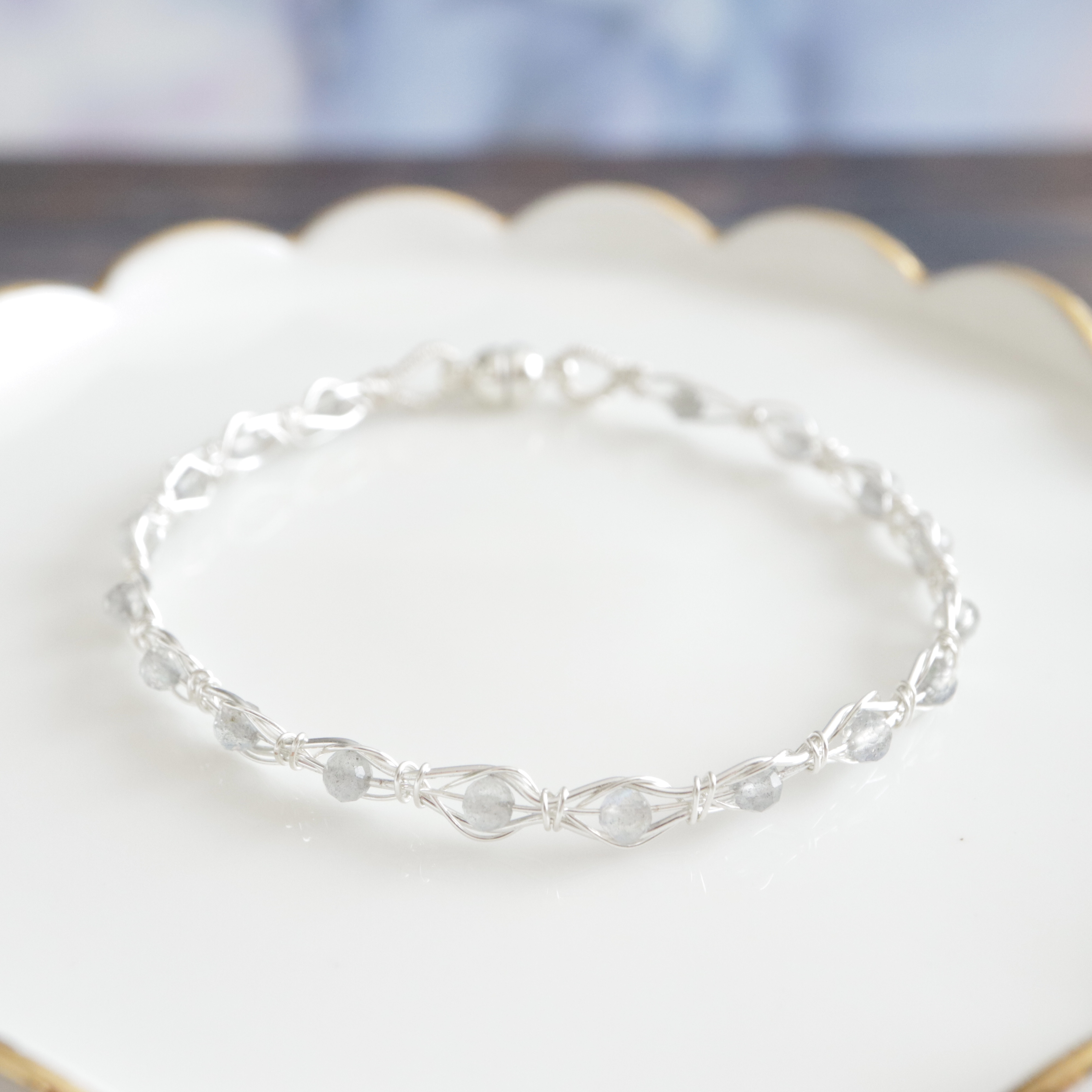 ラブラドライト  バングル  ワイヤーアクセサリー