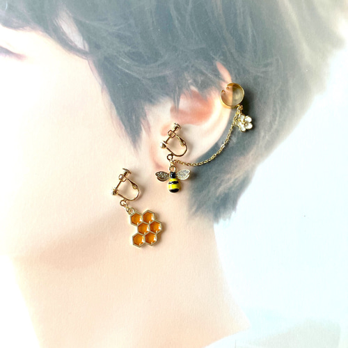 ハニカムフープピアス　蜂の巣フープピアス　ピンクゴールドカラー ハニカムフープピアス 蜂の巣フープピアス ピンクゴールドカラー